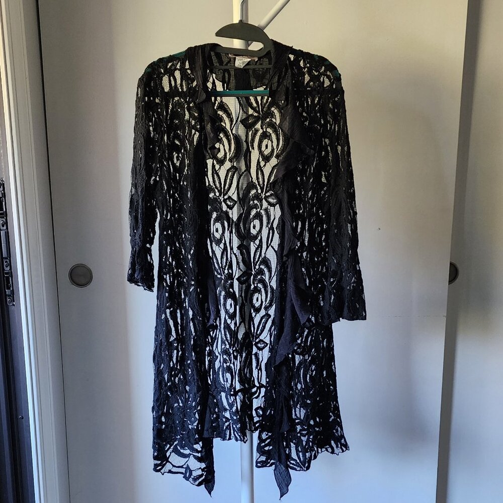 Lady Noiz Open Front Duster, Black Lace - Size XL